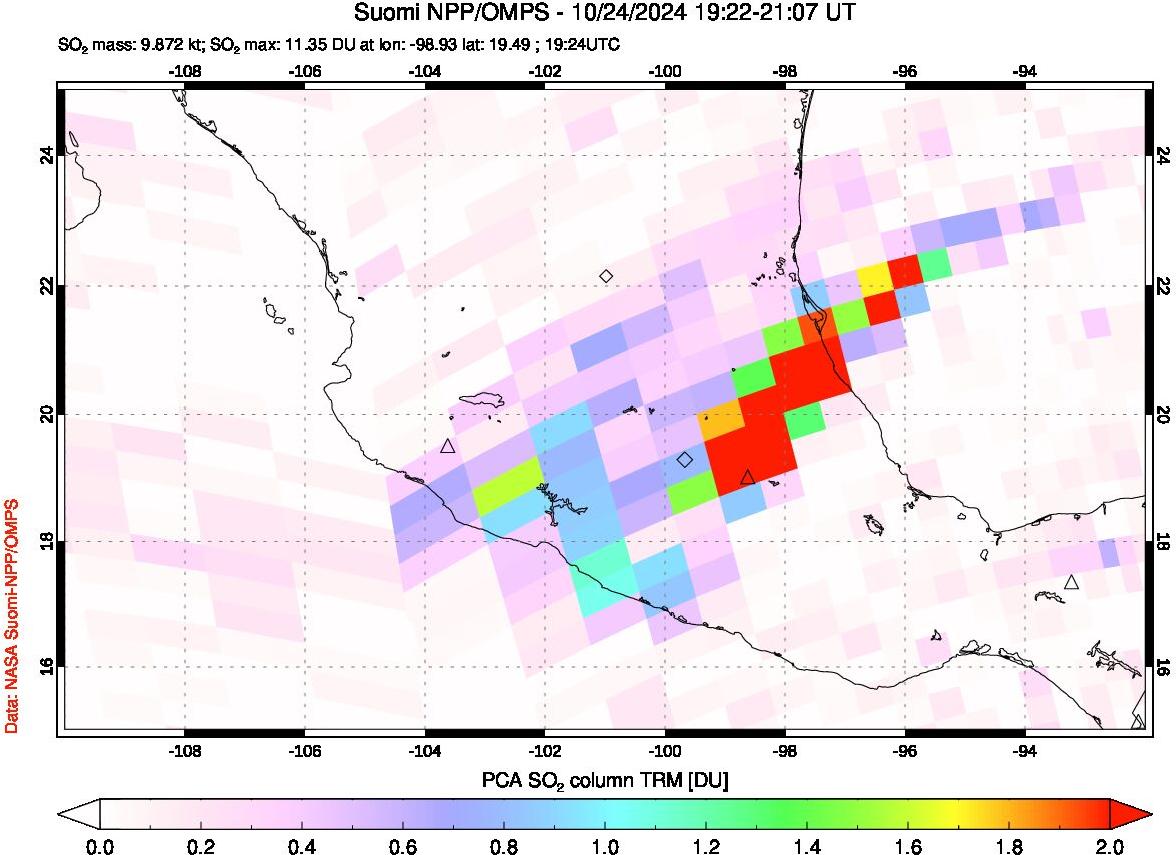 A sulfur dioxide image over Mexico on Oct 24, 2024.