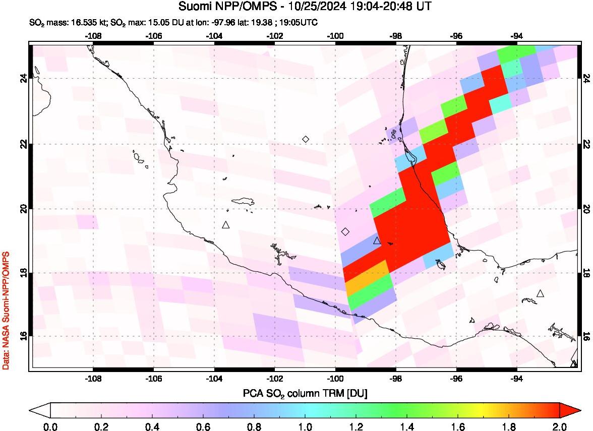 A sulfur dioxide image over Mexico on Oct 25, 2024.