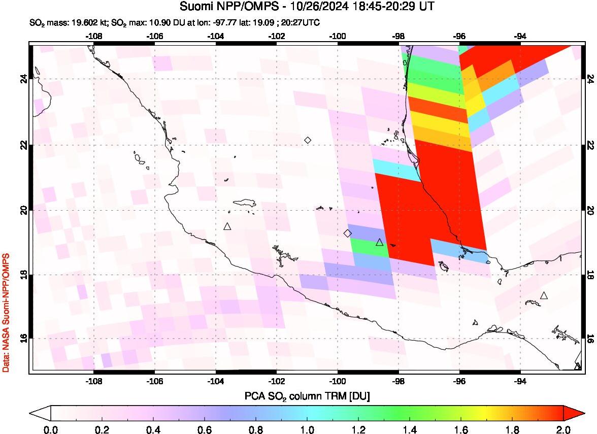 A sulfur dioxide image over Mexico on Oct 26, 2024.