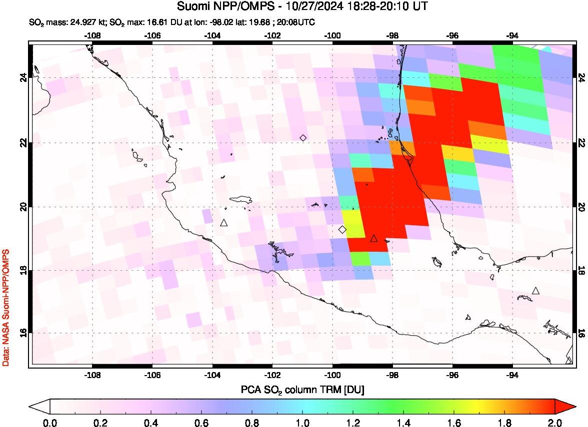 A sulfur dioxide image over Mexico on Oct 27, 2024.