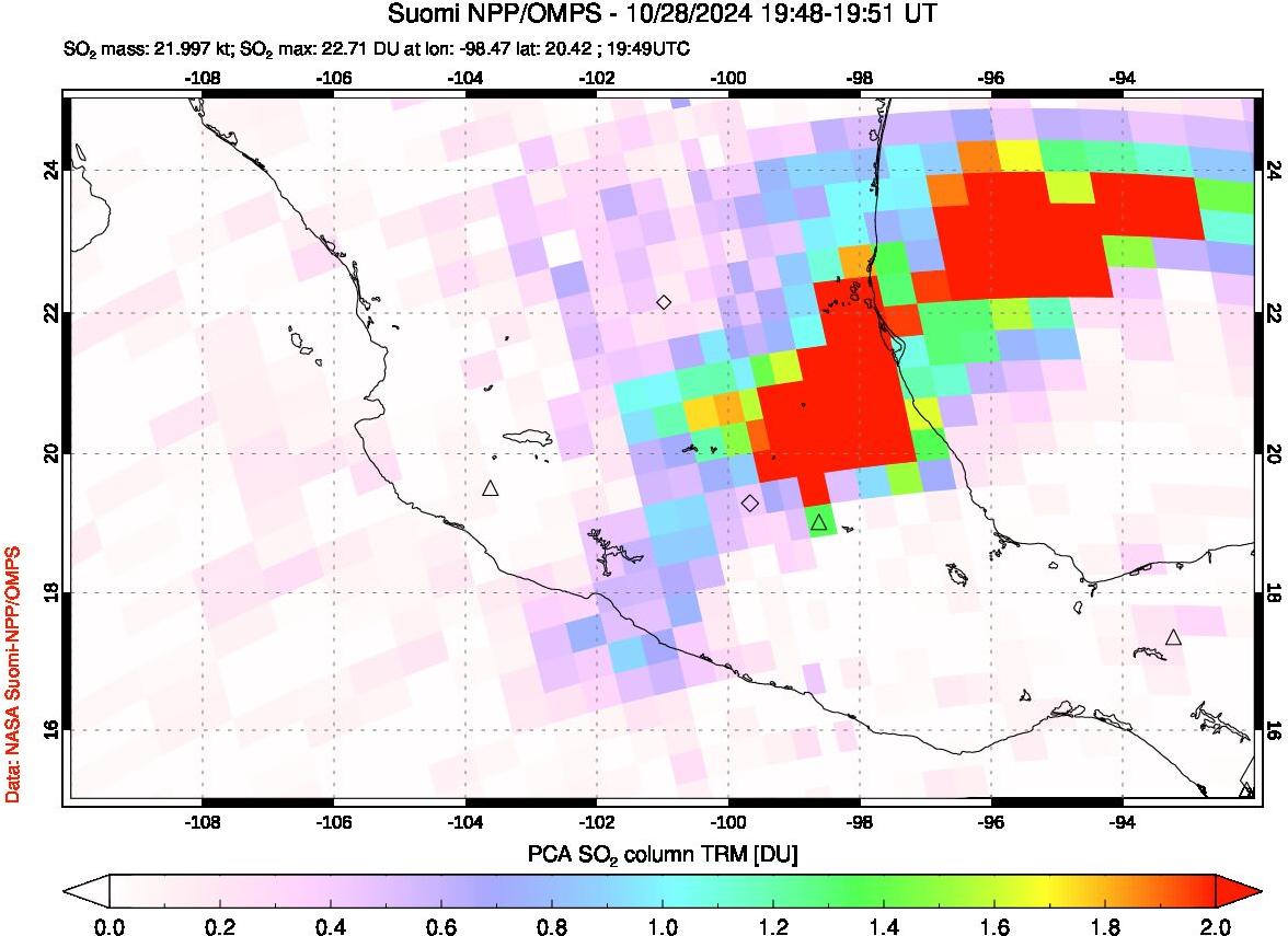 A sulfur dioxide image over Mexico on Oct 28, 2024.