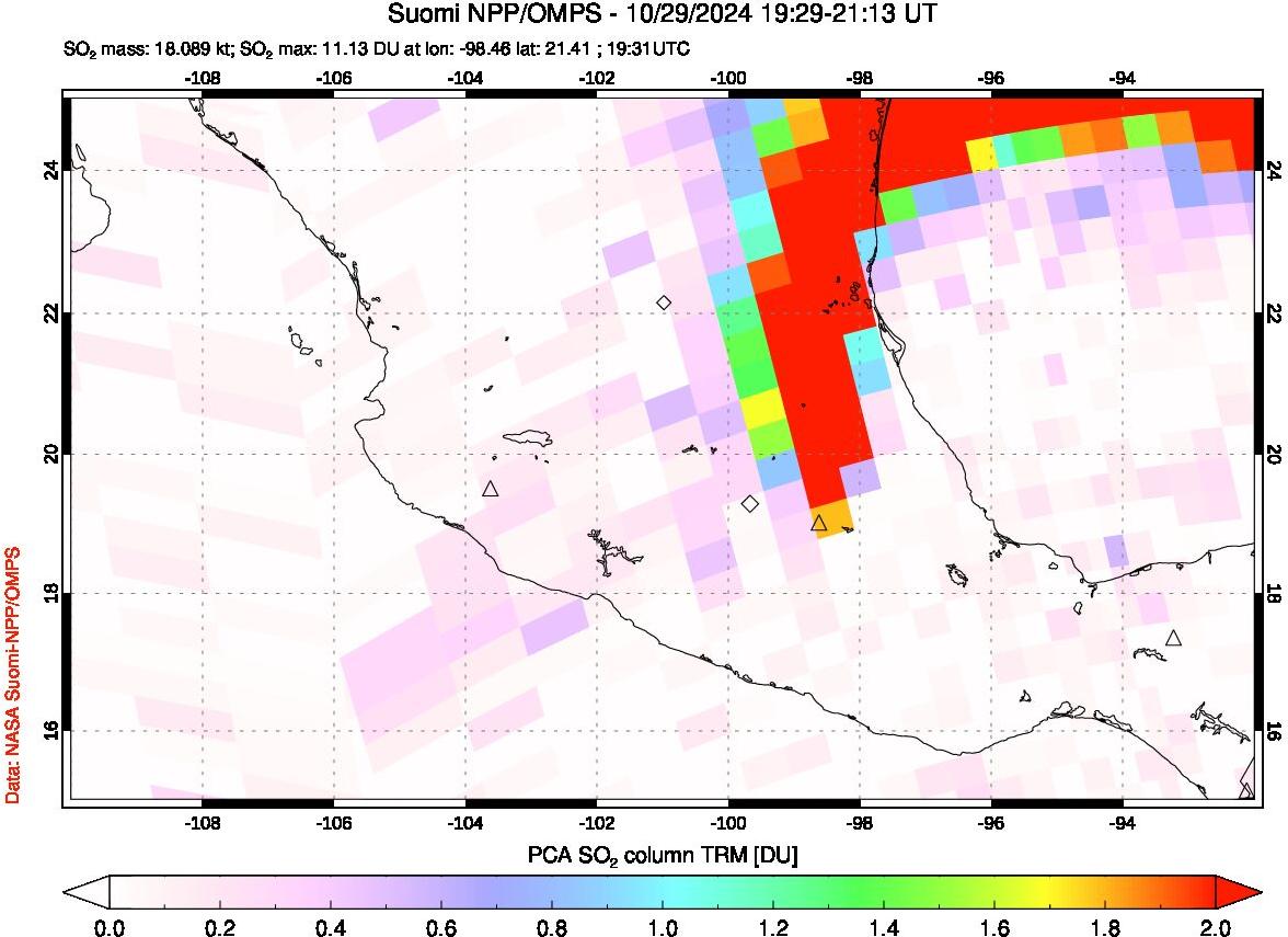 A sulfur dioxide image over Mexico on Oct 29, 2024.