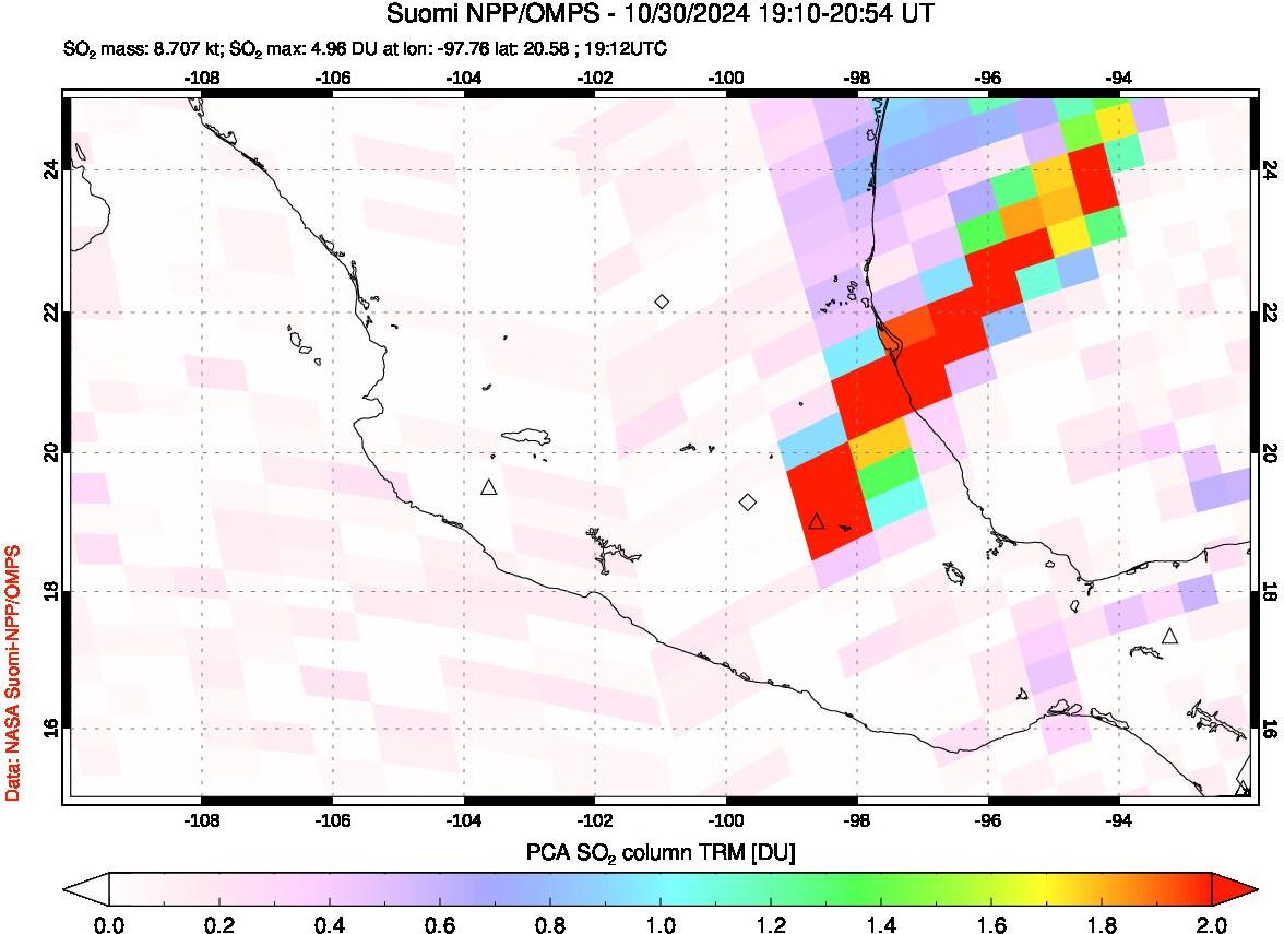 A sulfur dioxide image over Mexico on Oct 30, 2024.