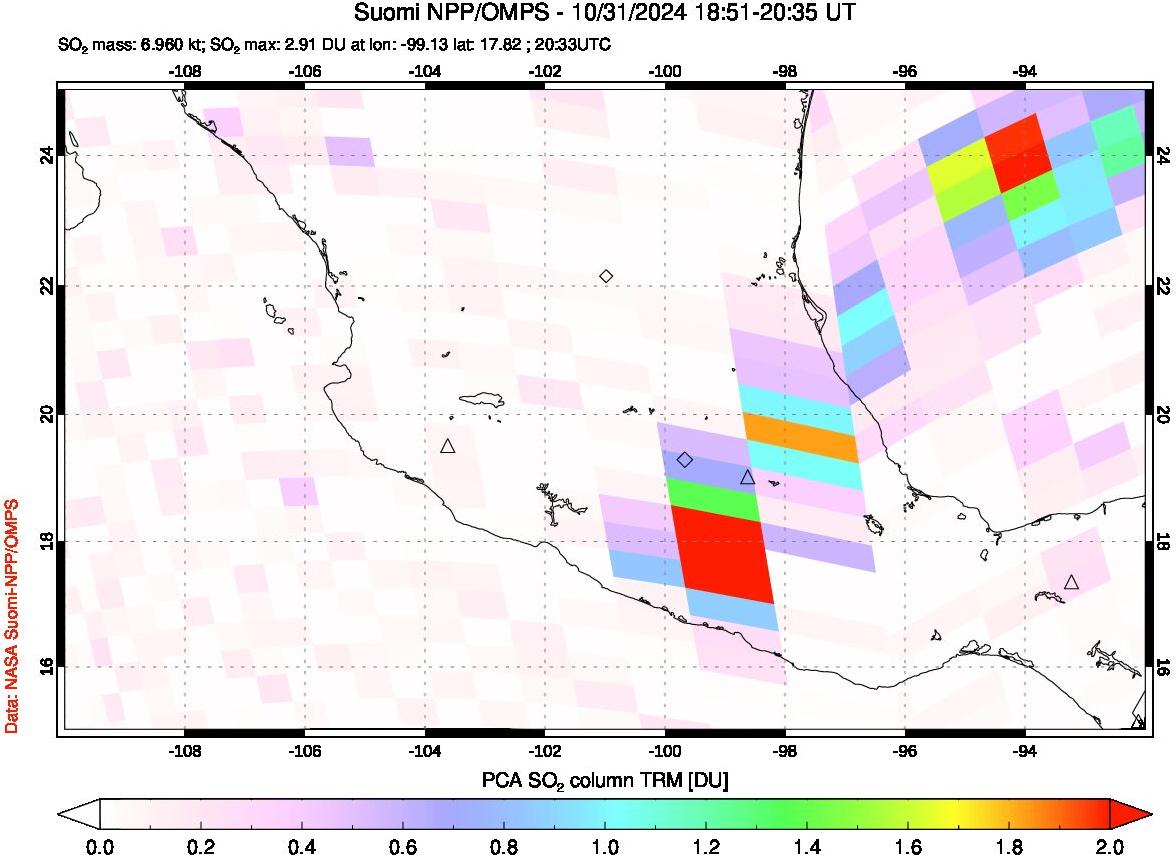 A sulfur dioxide image over Mexico on Oct 31, 2024.