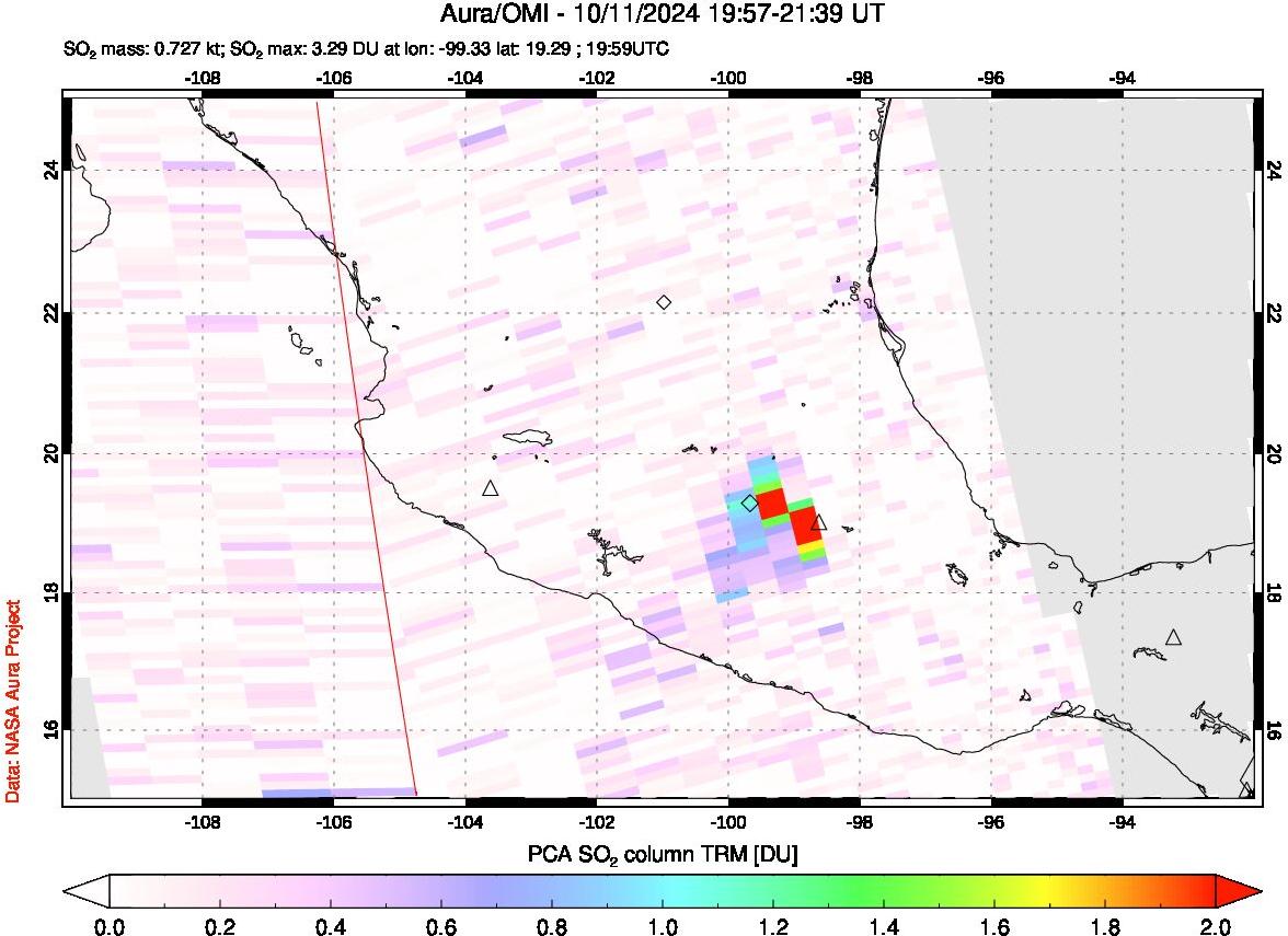 A sulfur dioxide image over Mexico on Oct 11, 2024.