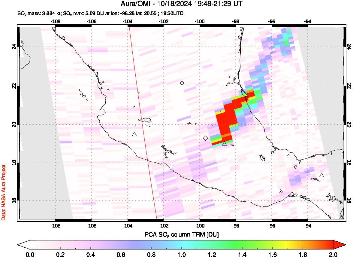 A sulfur dioxide image over Mexico on Oct 18, 2024.