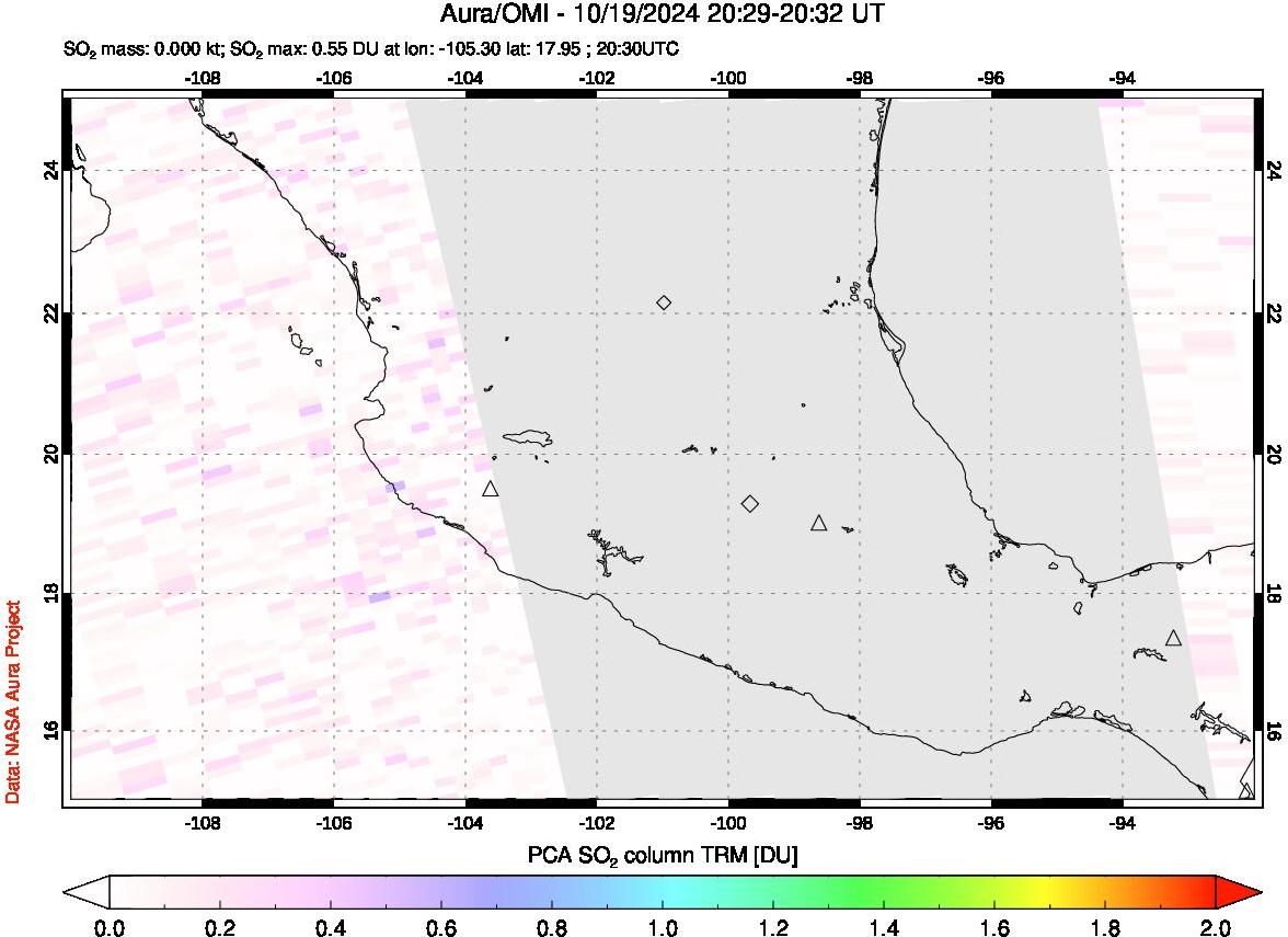 A sulfur dioxide image over Mexico on Oct 19, 2024.