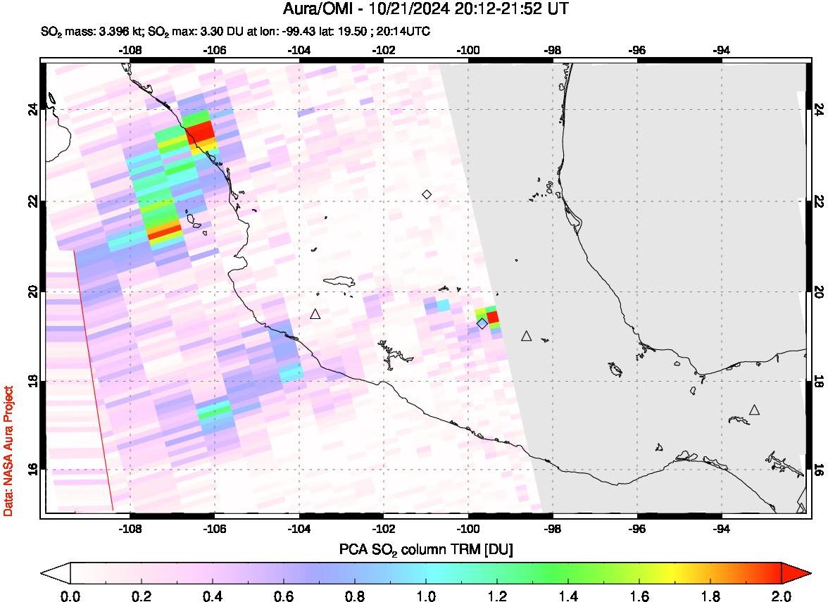 A sulfur dioxide image over Mexico on Oct 21, 2024.