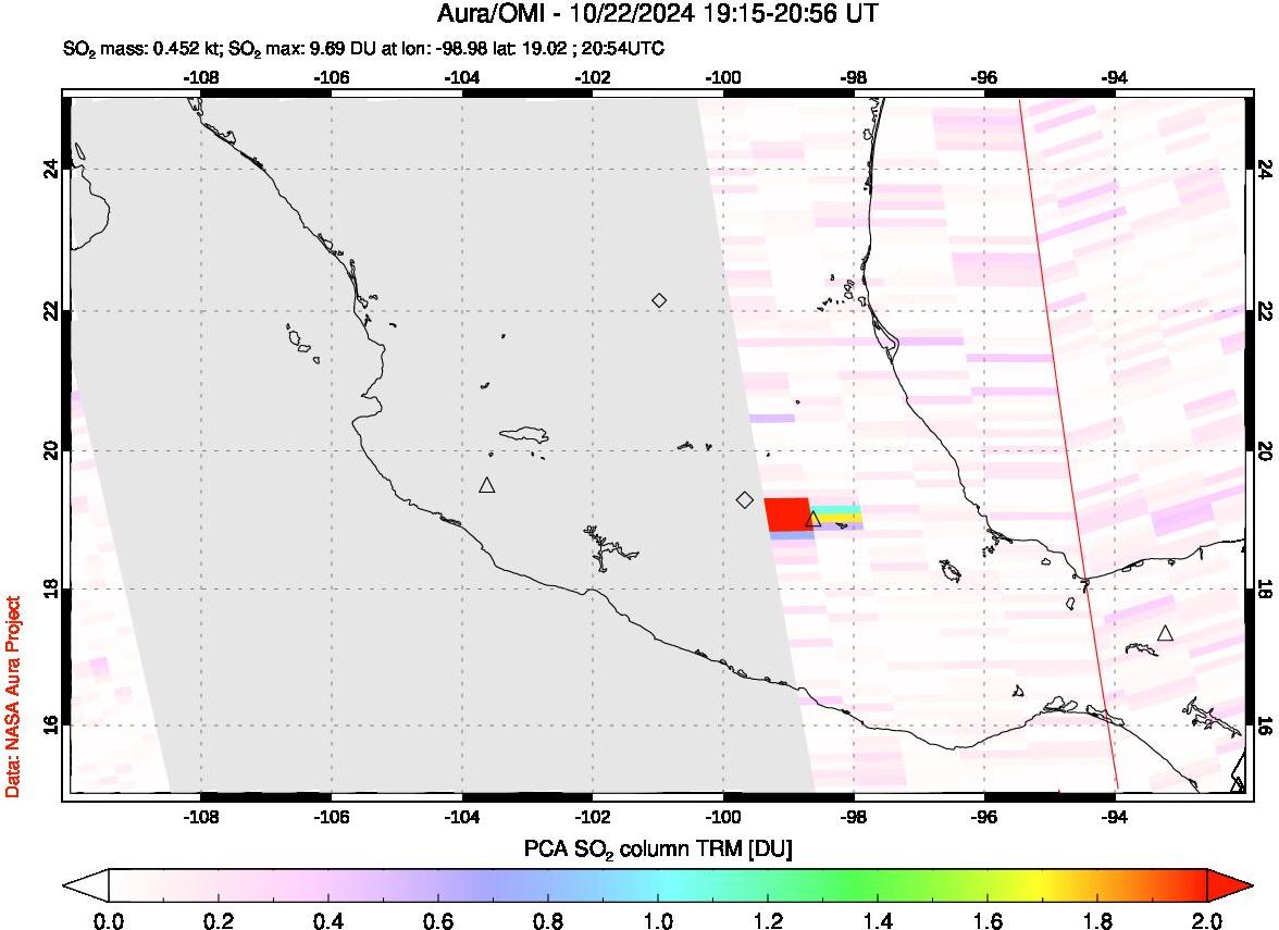 A sulfur dioxide image over Mexico on Oct 22, 2024.