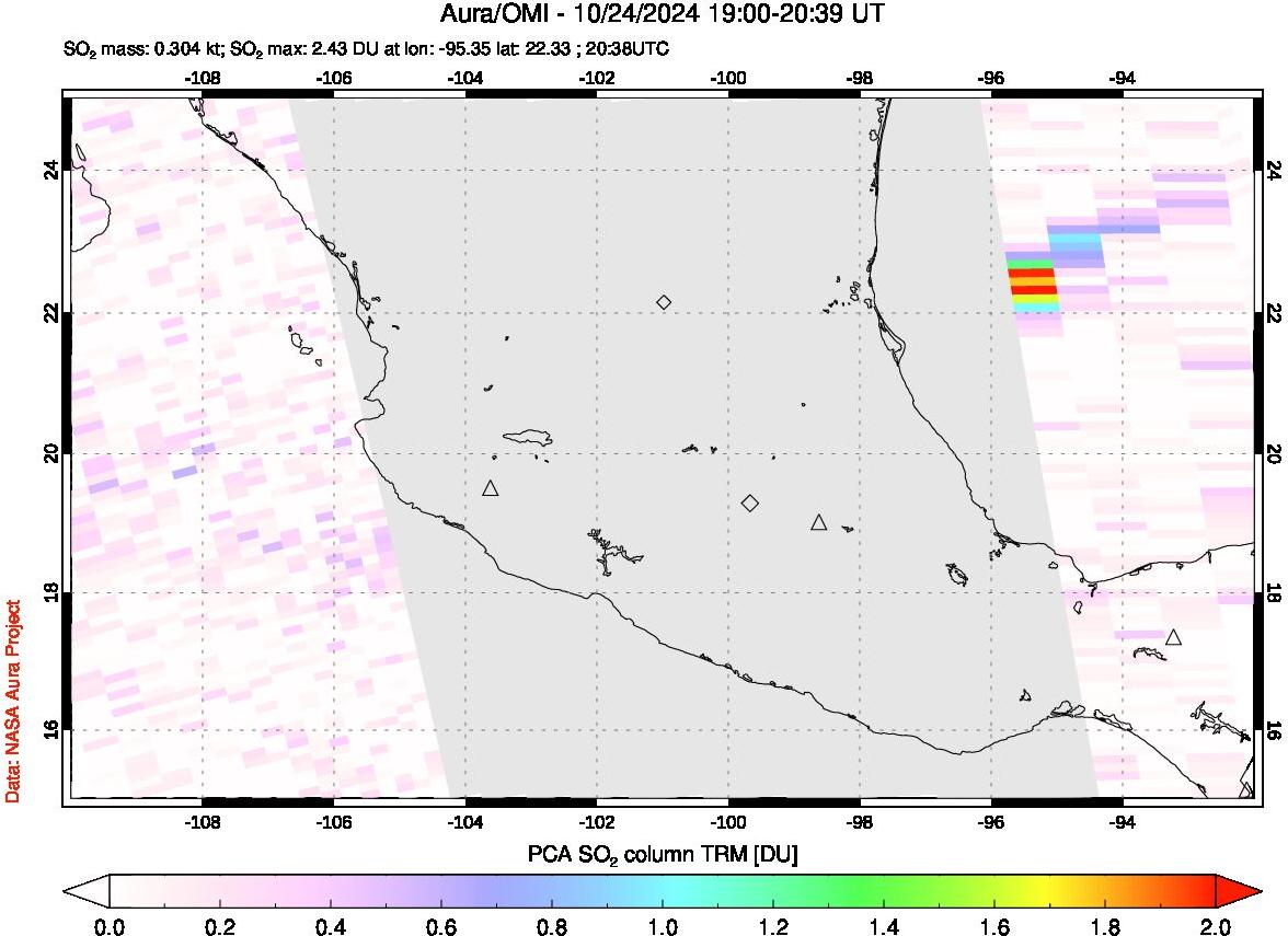 A sulfur dioxide image over Mexico on Oct 24, 2024.