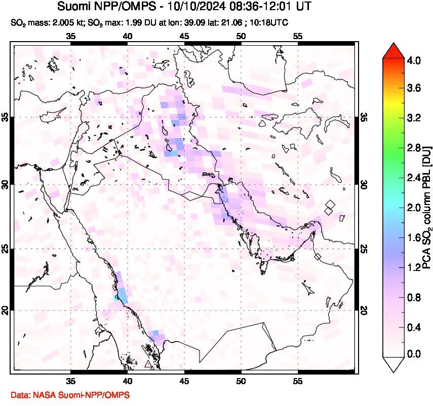 A sulfur dioxide image over Middle East on Oct 10, 2024.