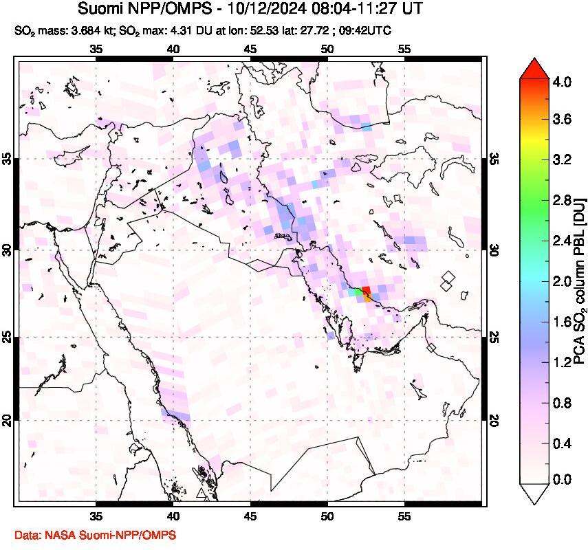 A sulfur dioxide image over Middle East on Oct 12, 2024.