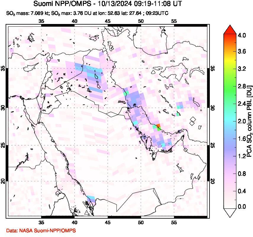 A sulfur dioxide image over Middle East on Oct 13, 2024.