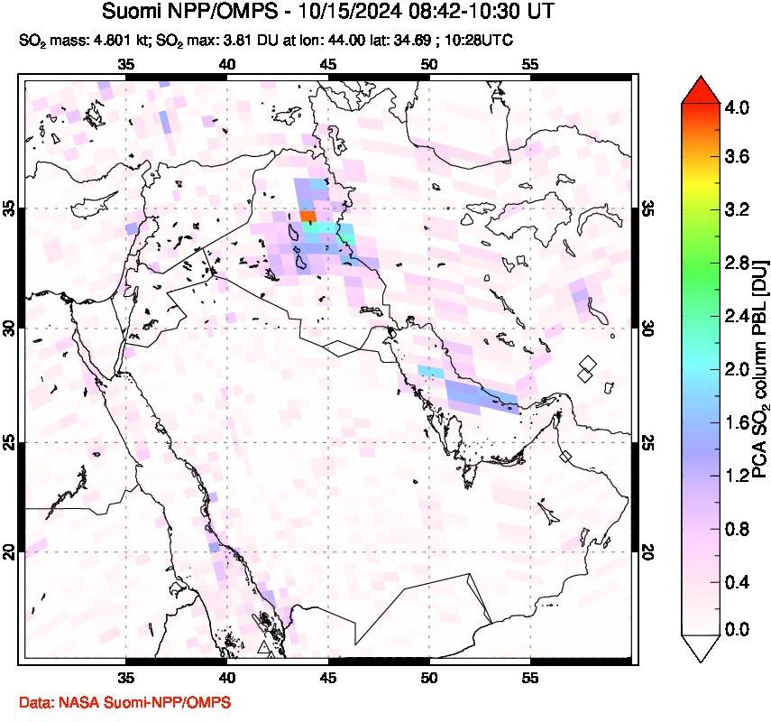 A sulfur dioxide image over Middle East on Oct 15, 2024.