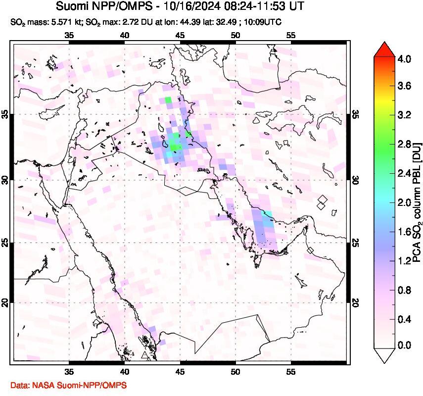 A sulfur dioxide image over Middle East on Oct 16, 2024.