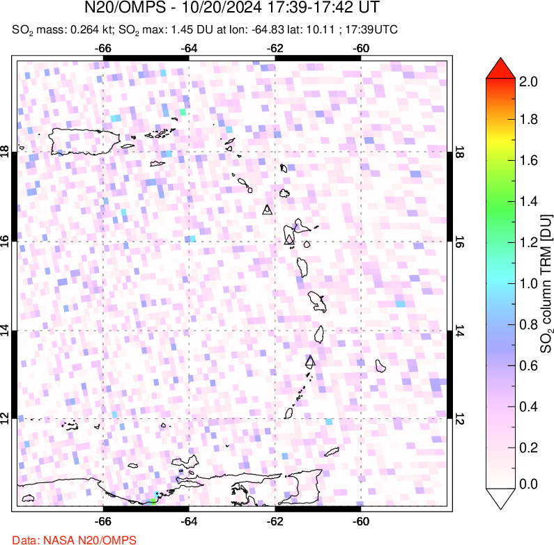 A sulfur dioxide image over Montserrat, West Indies on Oct 20, 2024.