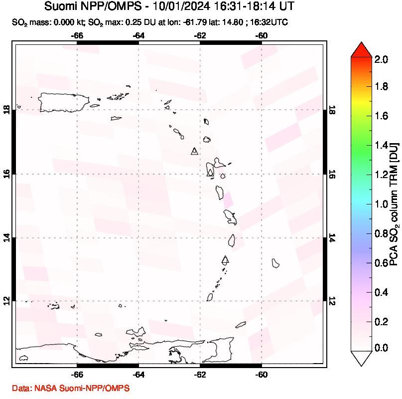 A sulfur dioxide image over Montserrat, West Indies on Oct 01, 2024.