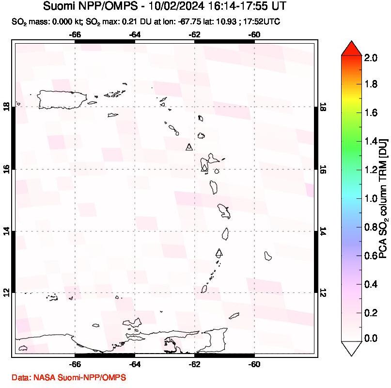 A sulfur dioxide image over Montserrat, West Indies on Oct 02, 2024.