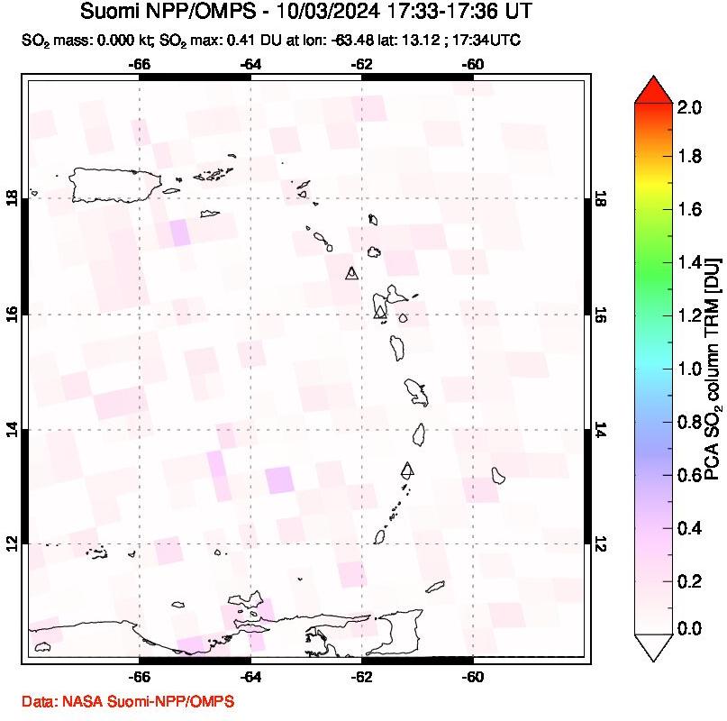 A sulfur dioxide image over Montserrat, West Indies on Oct 03, 2024.