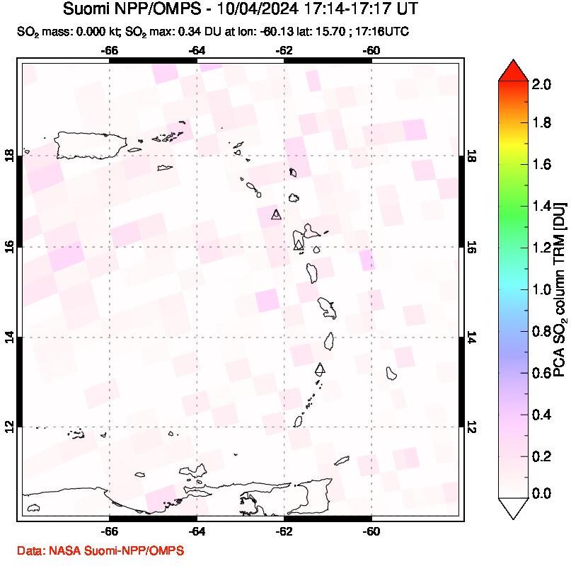 A sulfur dioxide image over Montserrat, West Indies on Oct 04, 2024.