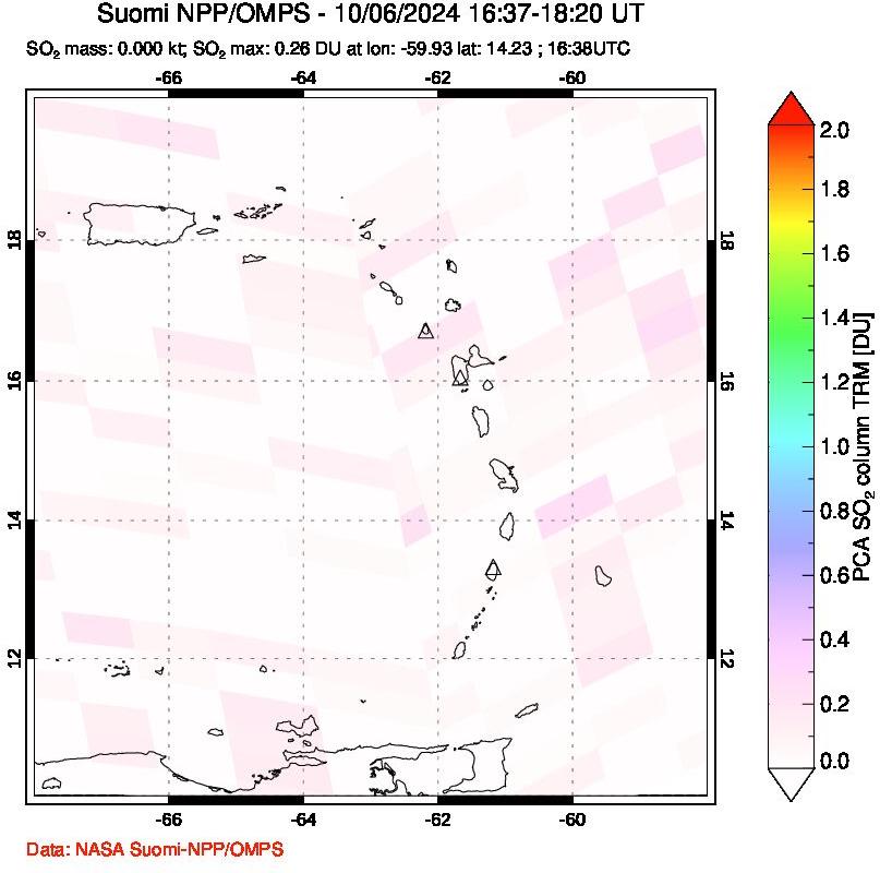 A sulfur dioxide image over Montserrat, West Indies on Oct 06, 2024.