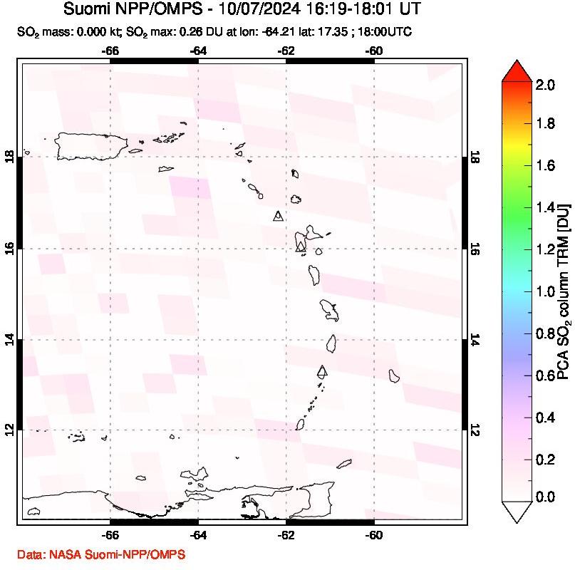 A sulfur dioxide image over Montserrat, West Indies on Oct 07, 2024.