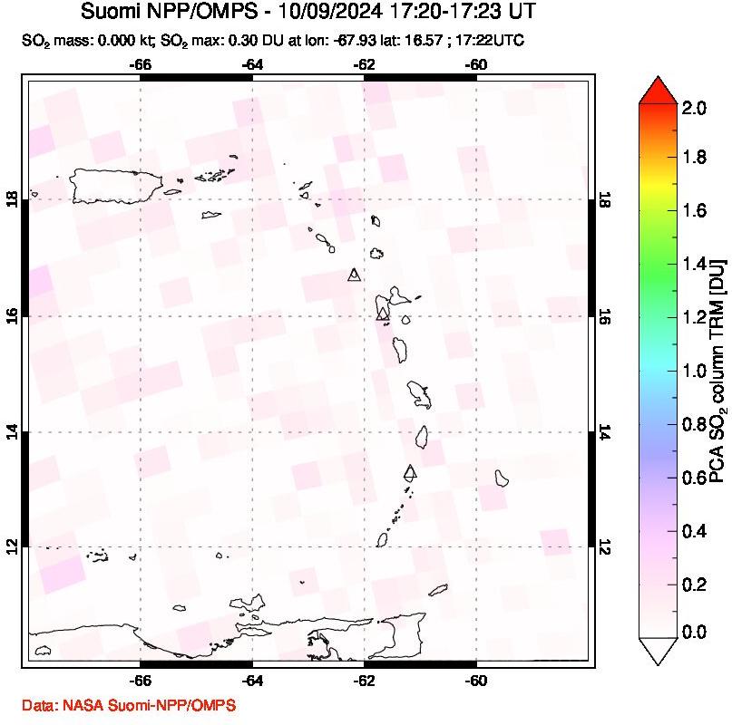 A sulfur dioxide image over Montserrat, West Indies on Oct 09, 2024.