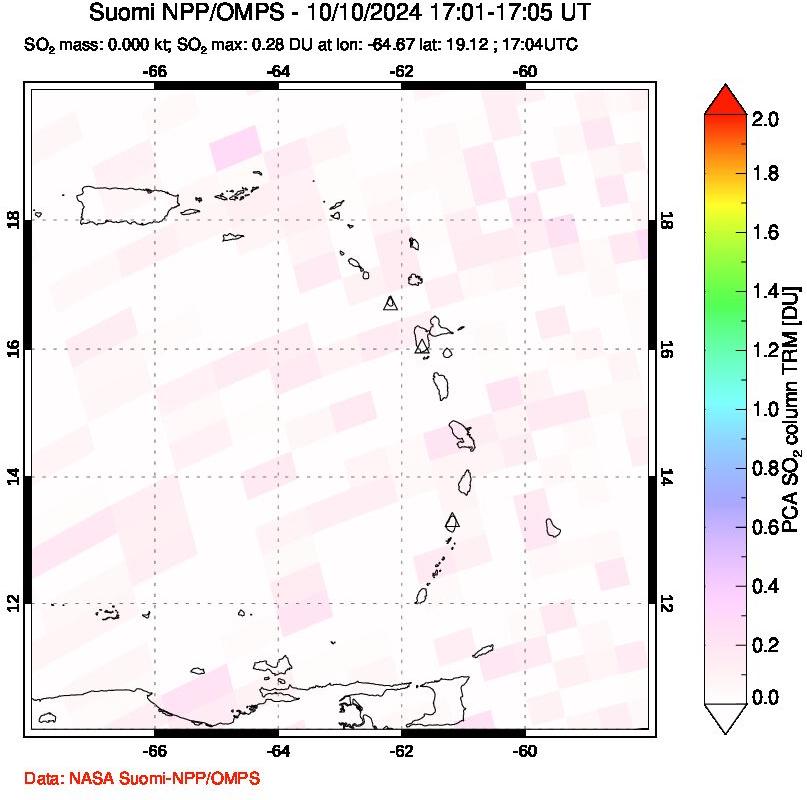 A sulfur dioxide image over Montserrat, West Indies on Oct 10, 2024.