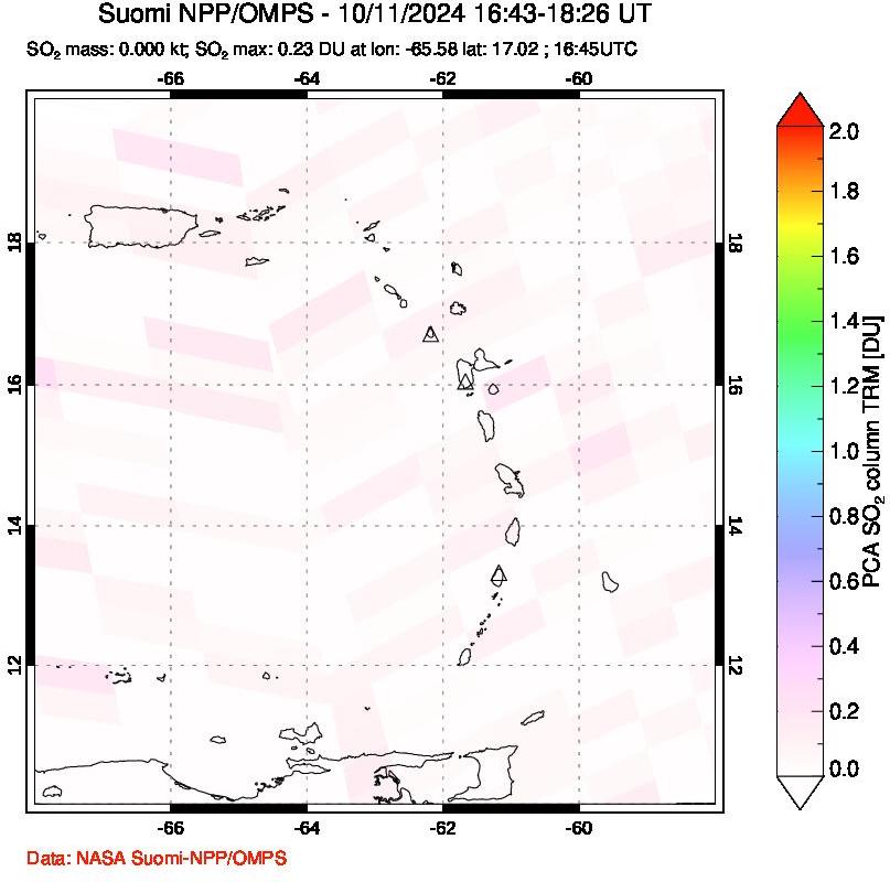 A sulfur dioxide image over Montserrat, West Indies on Oct 11, 2024.