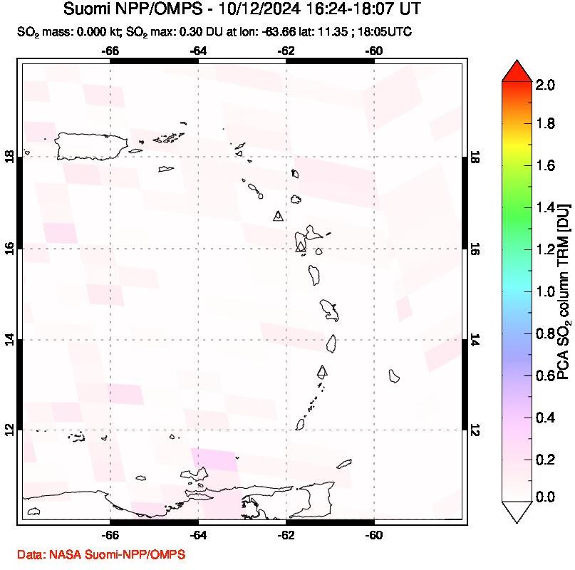 A sulfur dioxide image over Montserrat, West Indies on Oct 12, 2024.