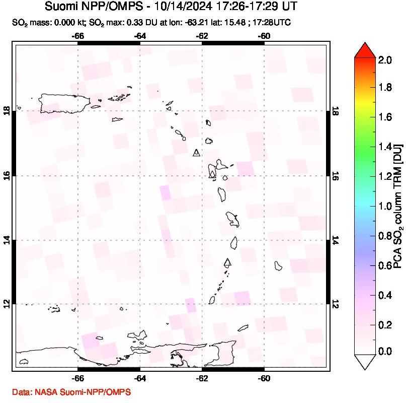 A sulfur dioxide image over Montserrat, West Indies on Oct 14, 2024.