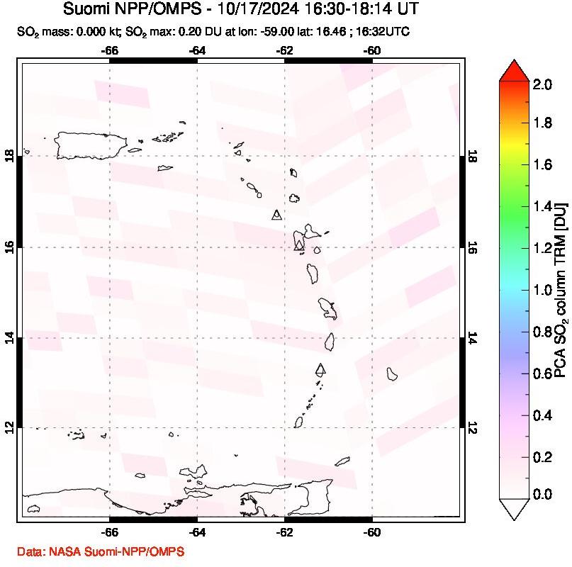 A sulfur dioxide image over Montserrat, West Indies on Oct 17, 2024.