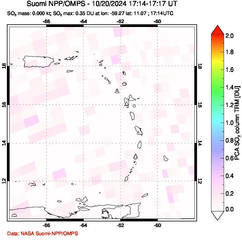 A sulfur dioxide image over Montserrat, West Indies on Oct 20, 2024.