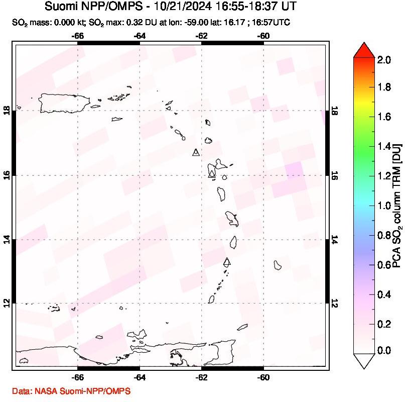 A sulfur dioxide image over Montserrat, West Indies on Oct 21, 2024.