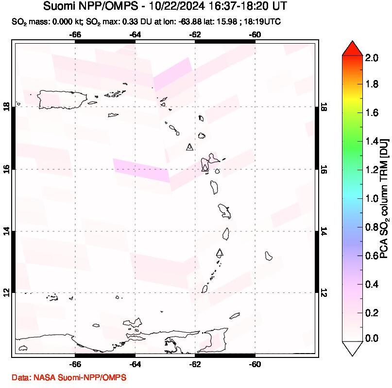 A sulfur dioxide image over Montserrat, West Indies on Oct 22, 2024.