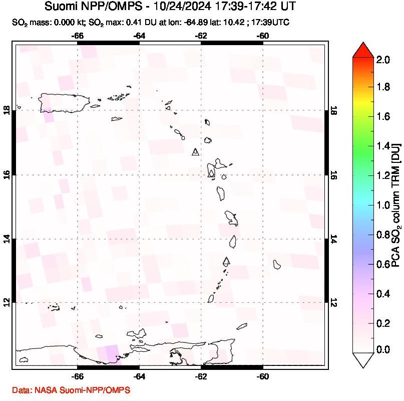 A sulfur dioxide image over Montserrat, West Indies on Oct 24, 2024.