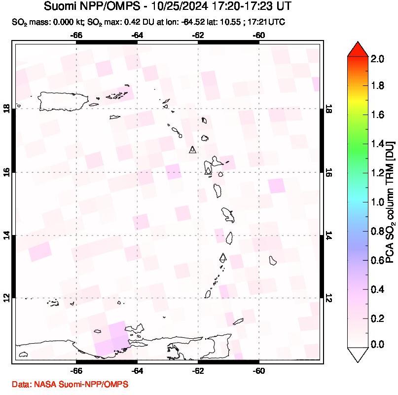 A sulfur dioxide image over Montserrat, West Indies on Oct 25, 2024.