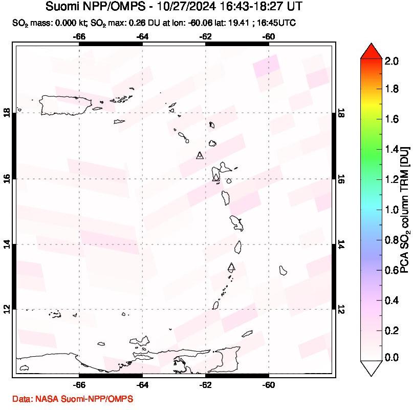 A sulfur dioxide image over Montserrat, West Indies on Oct 27, 2024.