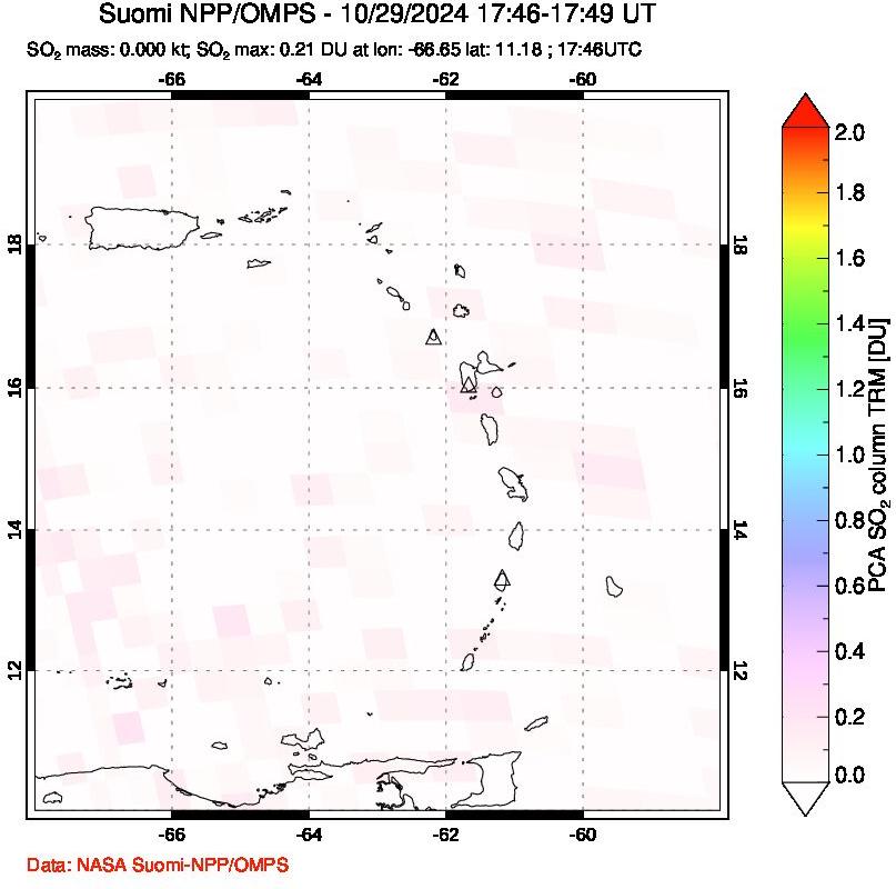 A sulfur dioxide image over Montserrat, West Indies on Oct 29, 2024.