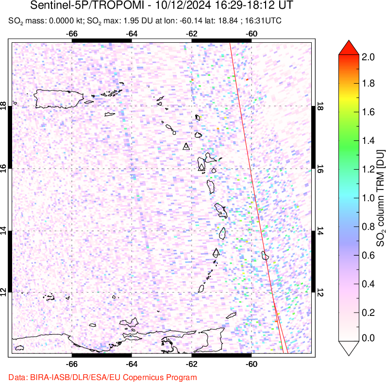 A sulfur dioxide image over Montserrat, West Indies on Oct 12, 2024.