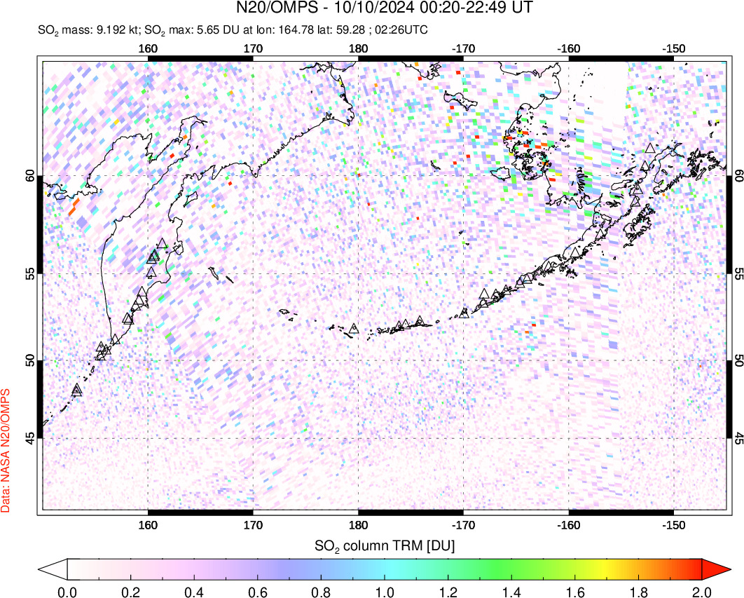 A sulfur dioxide image over North Pacific on Oct 10, 2024.