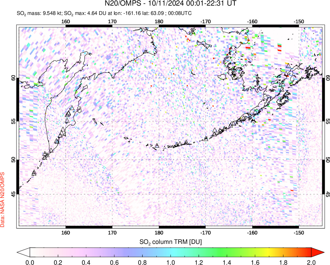 A sulfur dioxide image over North Pacific on Oct 11, 2024.