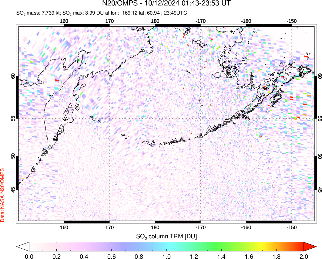 A sulfur dioxide image over North Pacific on Oct 12, 2024.