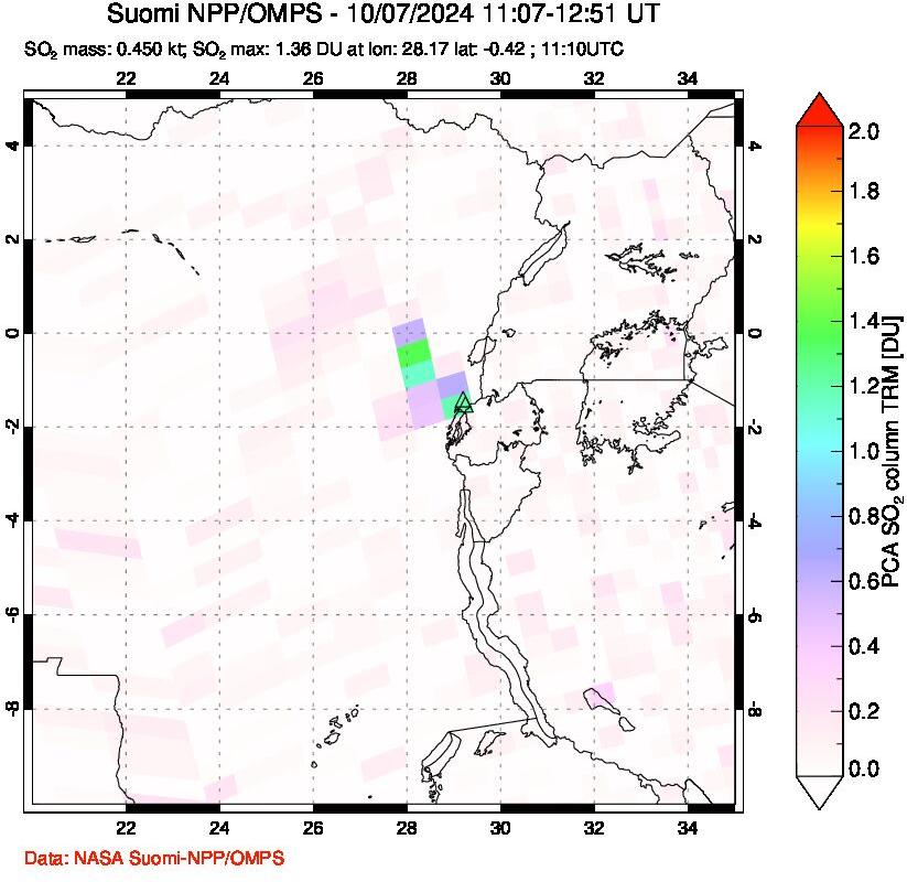 A sulfur dioxide image over Nyiragongo, DR Congo on Oct 07, 2024.