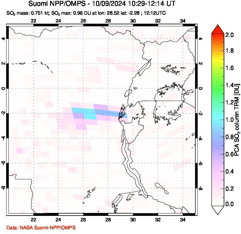 A sulfur dioxide image over Nyiragongo, DR Congo on Oct 09, 2024.