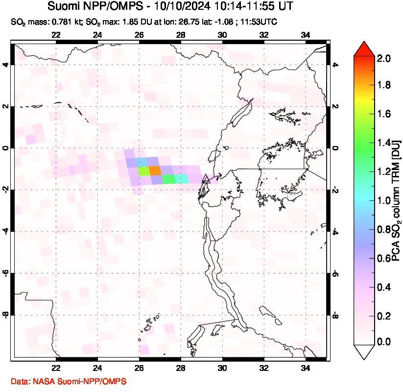 A sulfur dioxide image over Nyiragongo, DR Congo on Oct 10, 2024.