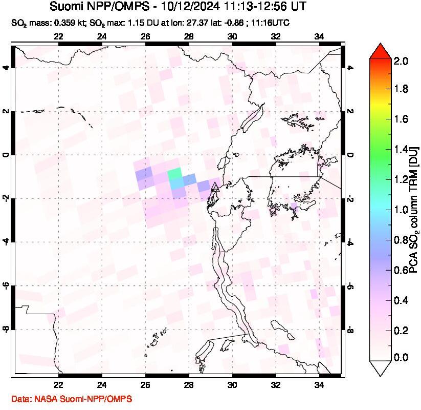 A sulfur dioxide image over Nyiragongo, DR Congo on Oct 12, 2024.