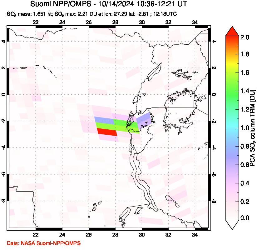 A sulfur dioxide image over Nyiragongo, DR Congo on Oct 14, 2024.