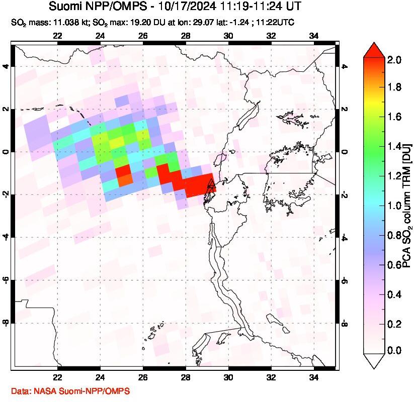 A sulfur dioxide image over Nyiragongo, DR Congo on Oct 17, 2024.