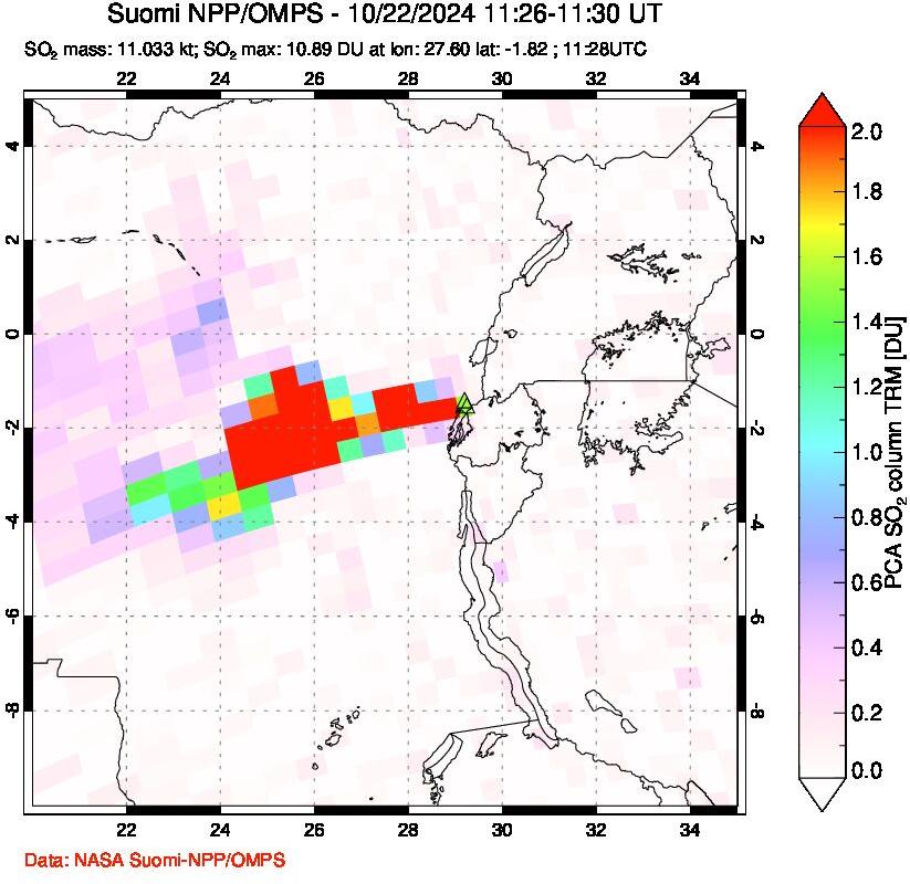 A sulfur dioxide image over Nyiragongo, DR Congo on Oct 22, 2024.